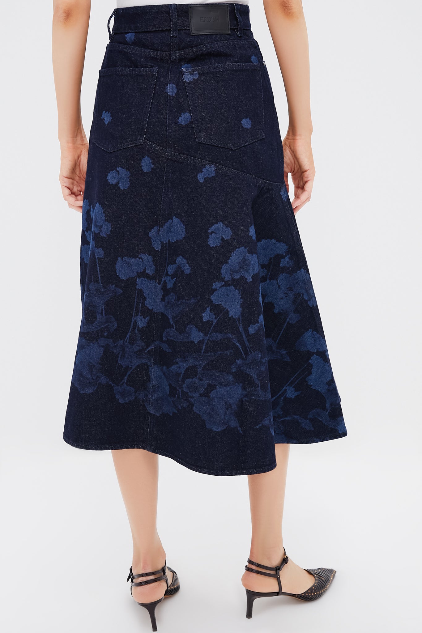 Elena Garden Indigo Draped Midi Skirt