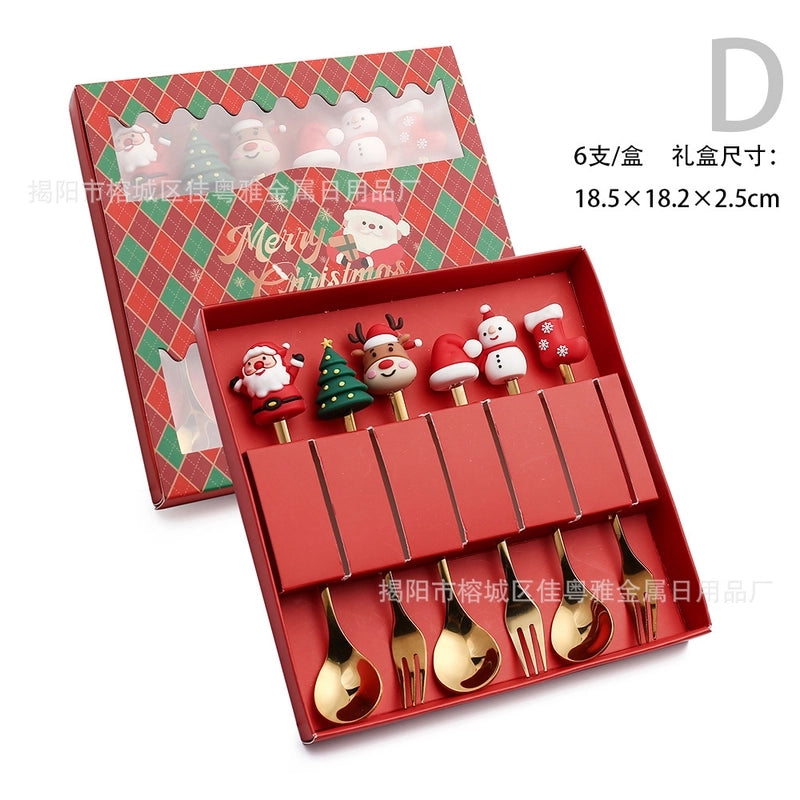 Christmas Christmas Santa Claus Stainless Steel Spoon Fruit Fork 1 Set