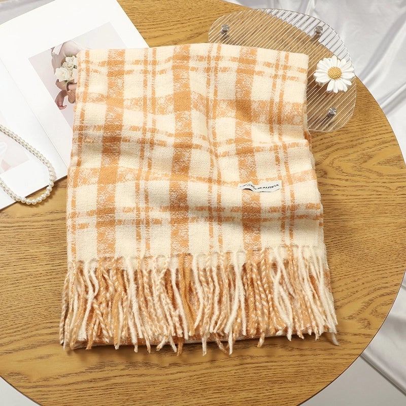 Women's Basic Plaid Polyester Scarf