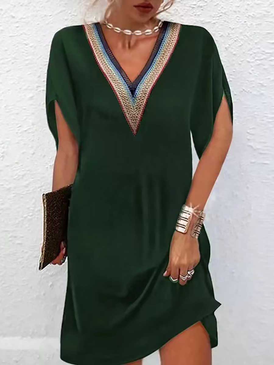 Temperament Clashing Color V-Neck Black Dress