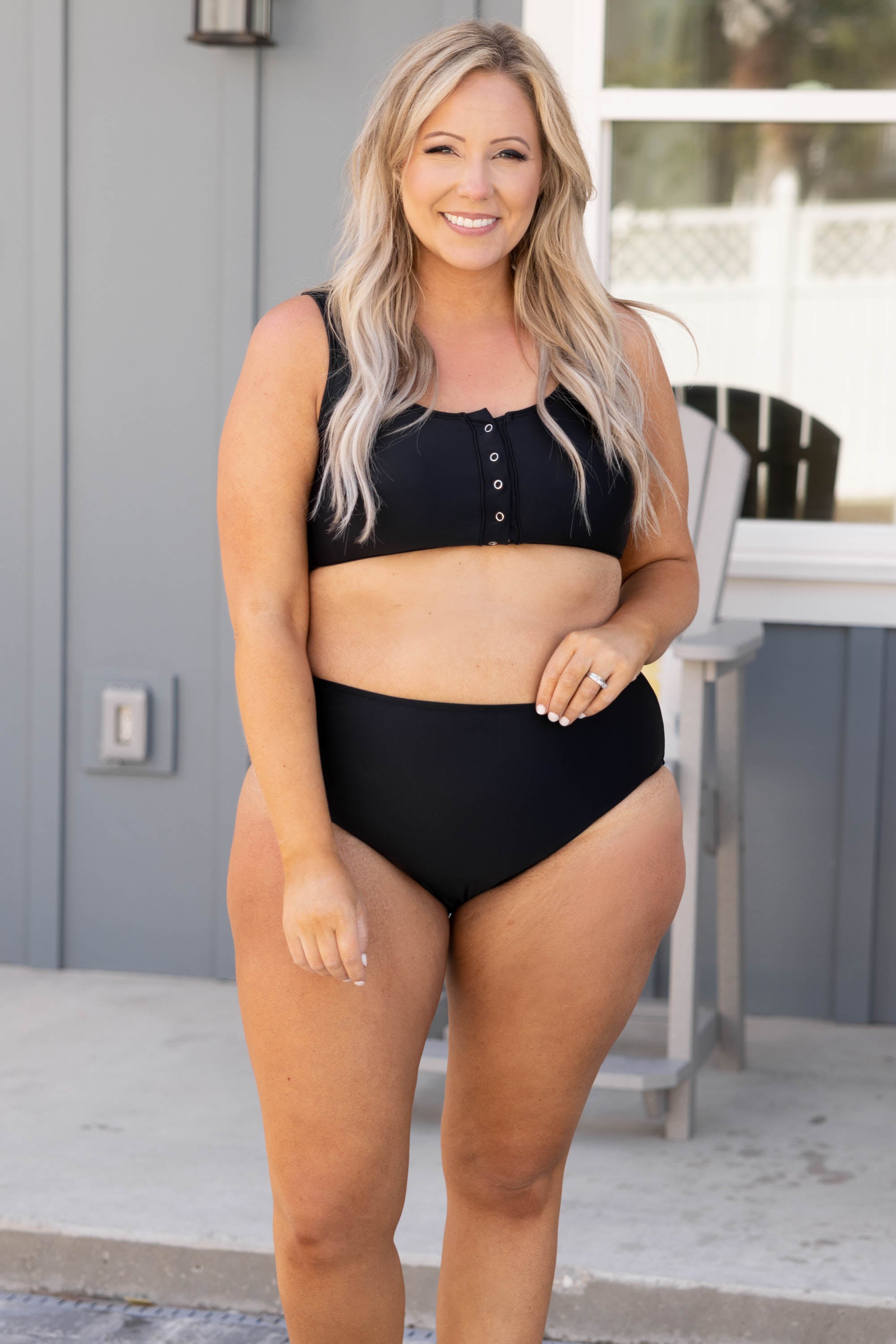 We Are All Just Coasting Swim Top. Black