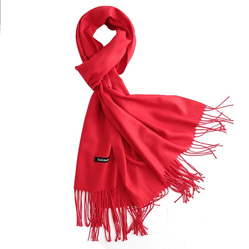 Women's Elegant Classic Style Solid Color Polyester Tassel Scarf
