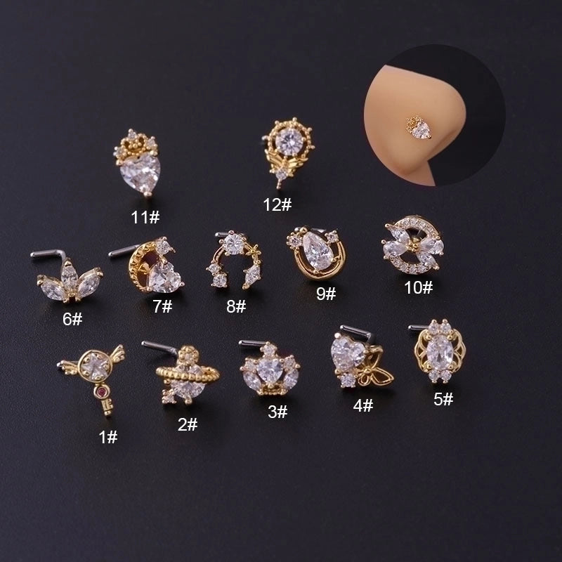 Nose Rings & Studs Fashion Heart 316L Stainless Steel  Copper Plating Zircon