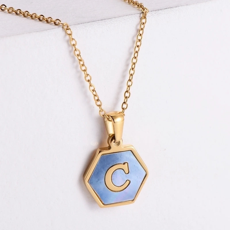 304 Stainless Steel 18K Gold Plated Minimalist Plating Letter Shell Pendant Necklace