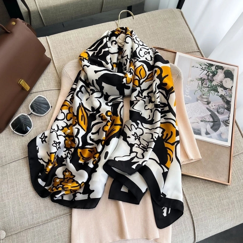 Women's Casual Vacation Beach Printing Satin Printing And Dyeing Printing Floral Silk Scarf Shawl
