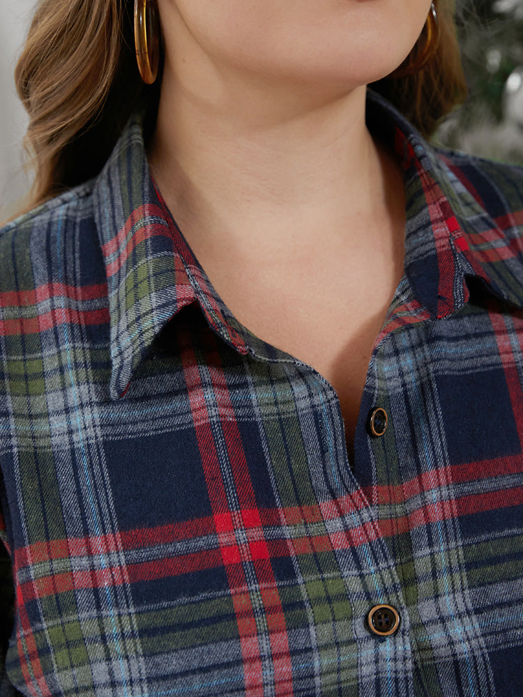 Plaid Button Detail Pocket Belted Arc Hem Dress