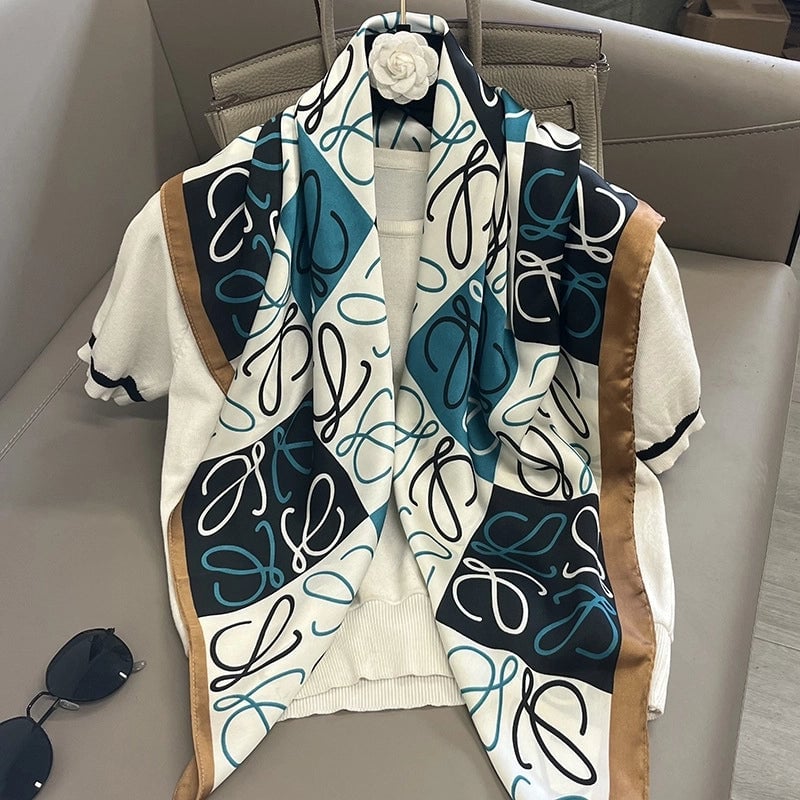 Women's Elegant Vacation Stripe Flower Polyester Silk Scarf