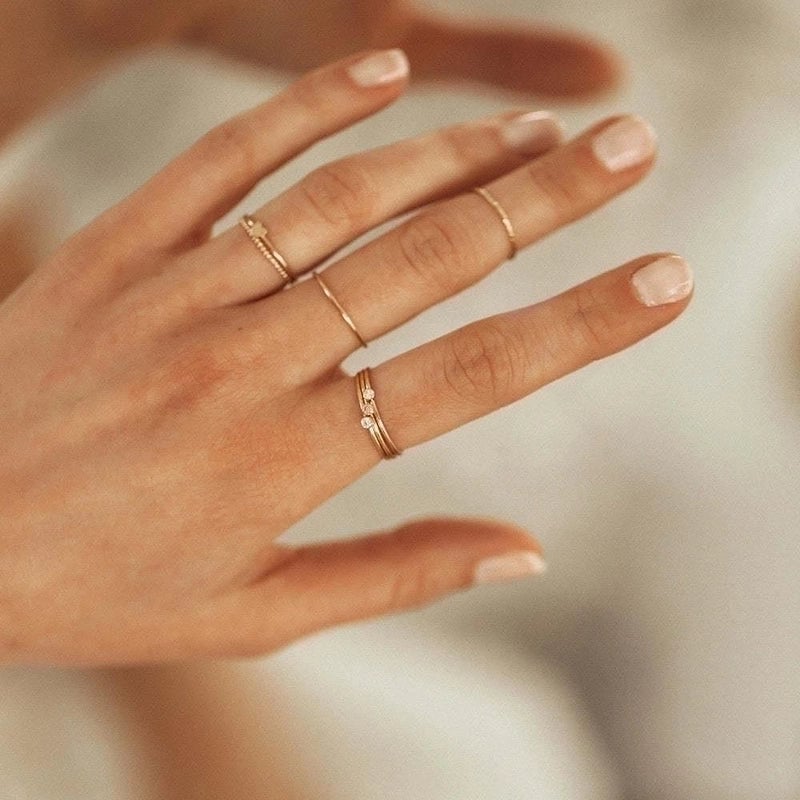 304 Stainless Steel Gold Plated Retro Plating Inlay Solid Color Zircon Rings