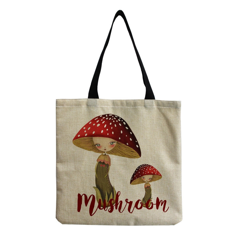 Women's Cotton And Linen Mushroom Cute Square Open Tote Bag