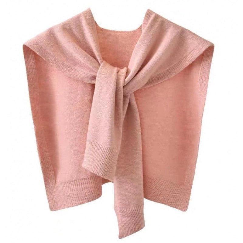 Cored Yarn Knitted Shawl Women's Spring And Autumn Outer Waistcoat Color Shoulder Thin Cardigan Summer Knotted Fake Collar Scarf