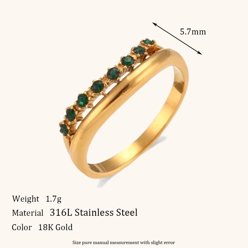 Lady Round Stainless Steel Plating Inlay Zircon 18k Gold Plated Rings
