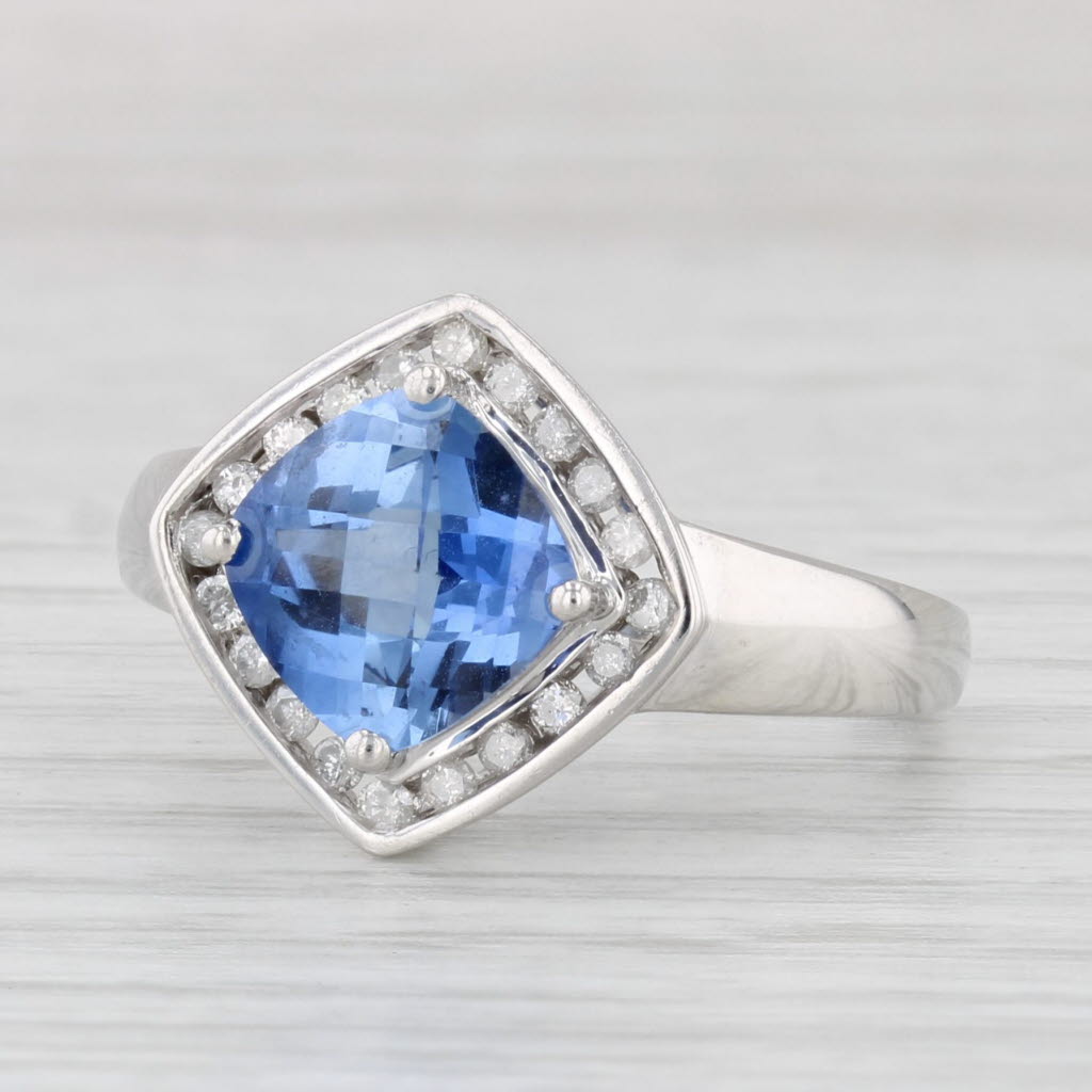3.20ctw Lab Created Sapphire Diamond Halo Ring 10k White Gold Size 8.25