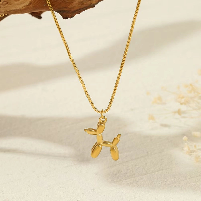 Titanium Steel 18K Gold Plated Vintage Style Plating Dog Heart Shape Pendant Necklace