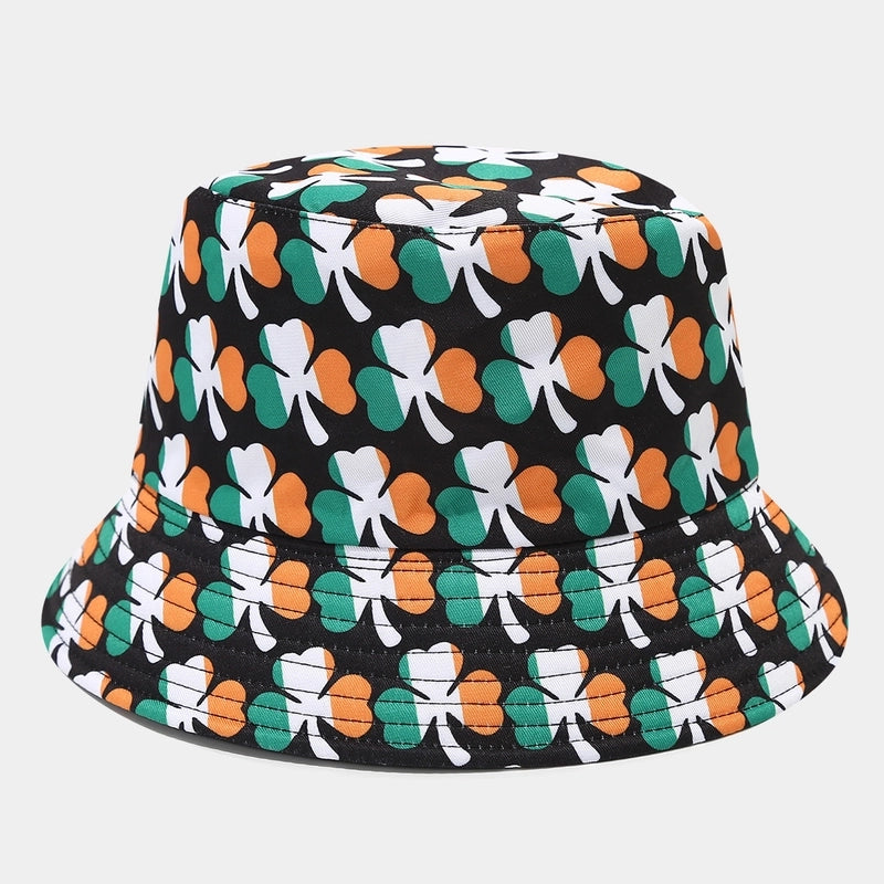Unisex Classic Style Shamrock Printing Wide Eaves Bucket Hat