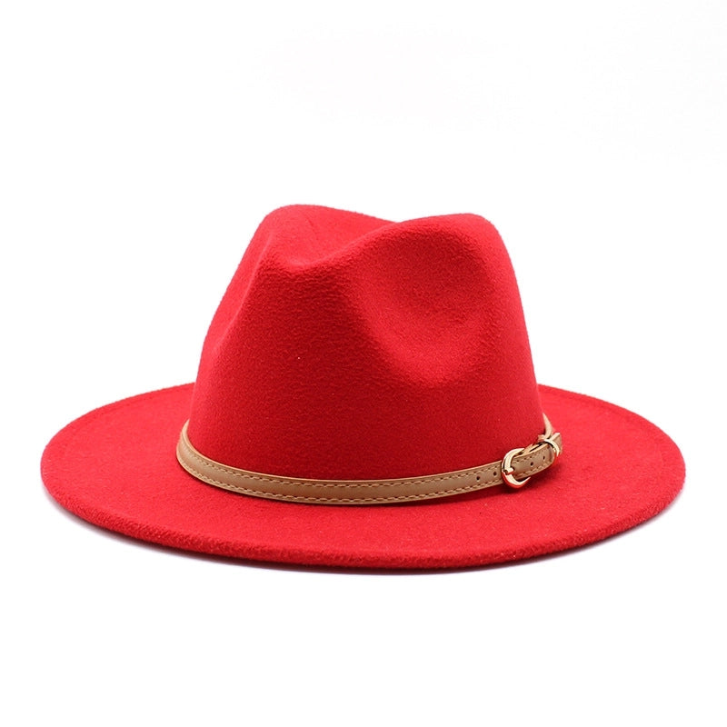 Unisex Basic Solid Color Big Eaves Flat Eaves Fedora Hat