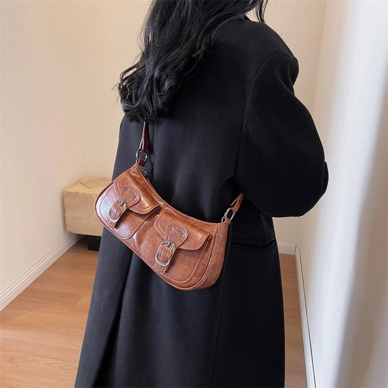 Sweet Cool Motorcycle Bag For Women New Niche Fashion Shoulder Underarm Bag Small Red Book Women's Bag