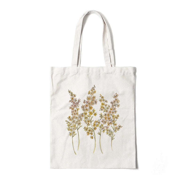 Women's Medium Canvas Flower Basic Classic Style Square Open Canvas Bag