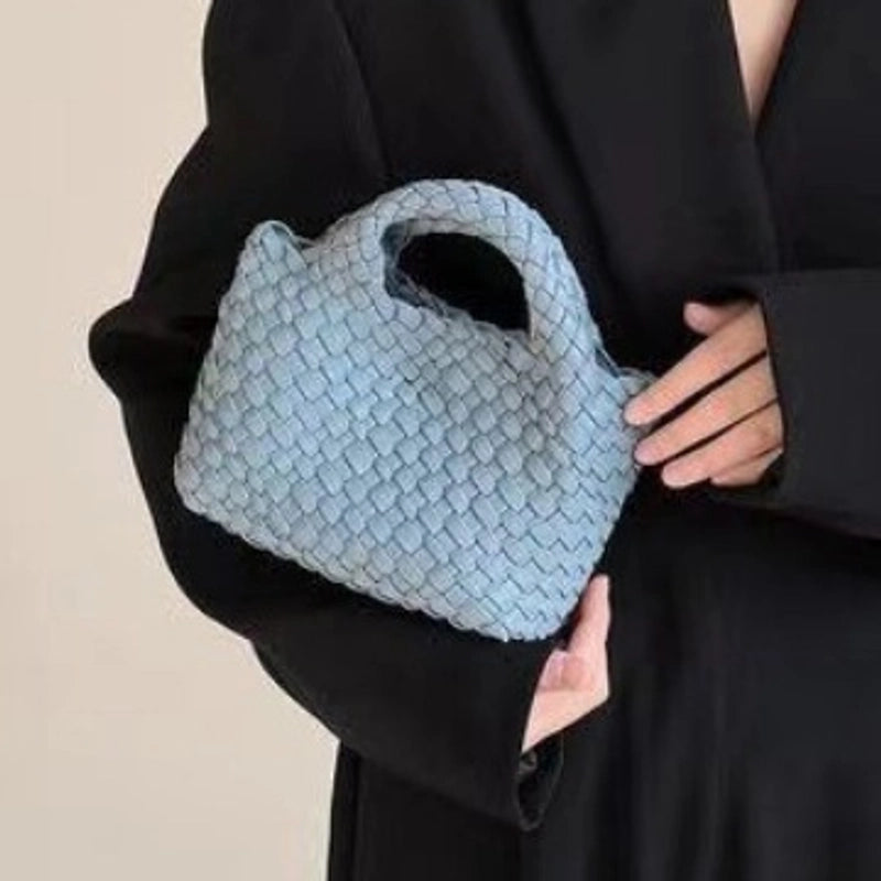 Women's Small Pu Leather Solid Color Streetwear Weave Square Open Crossbody Bag