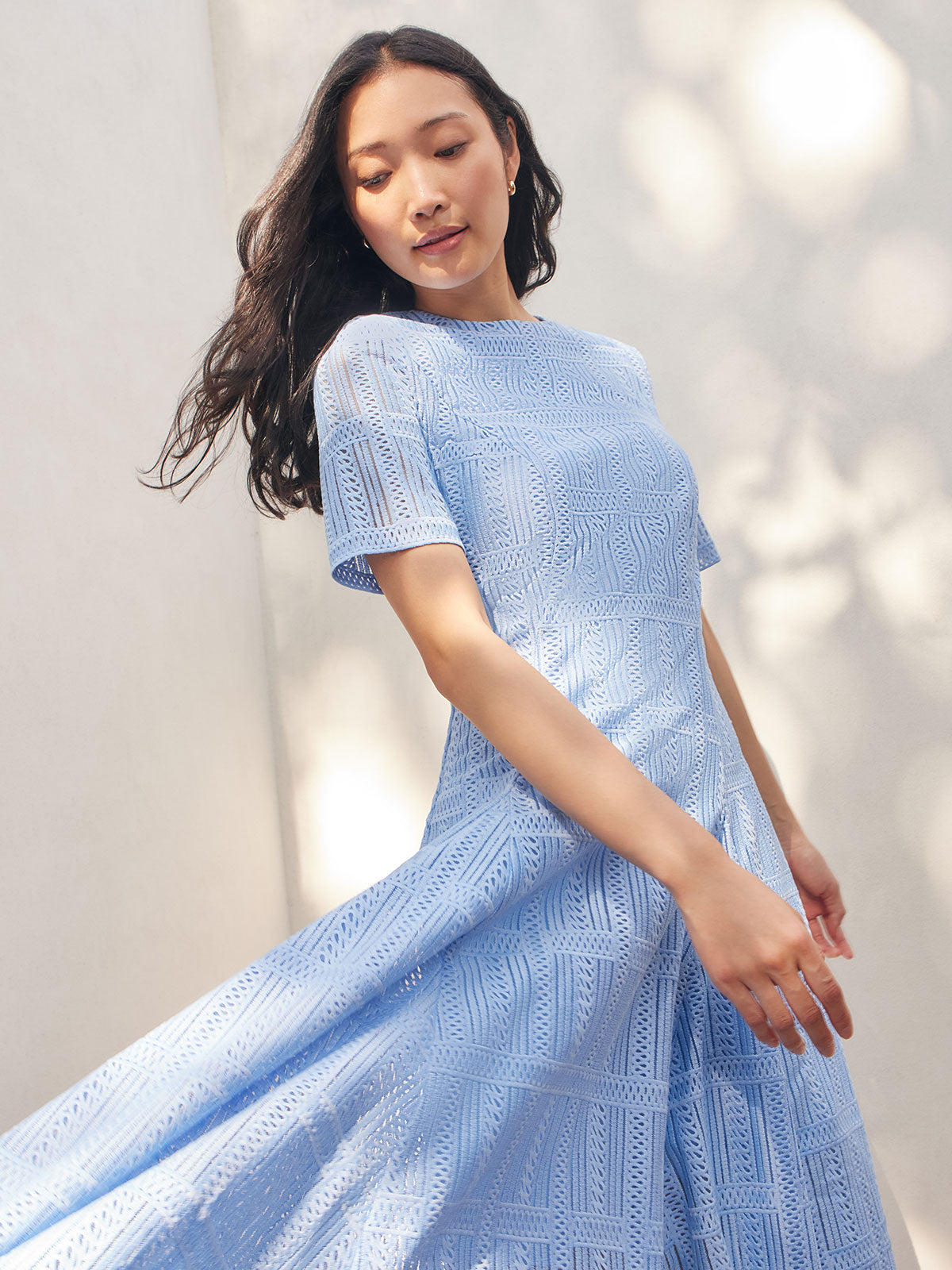 Fit-and-Flare Linear Lace Woven Maxi Dress - Modern Fit