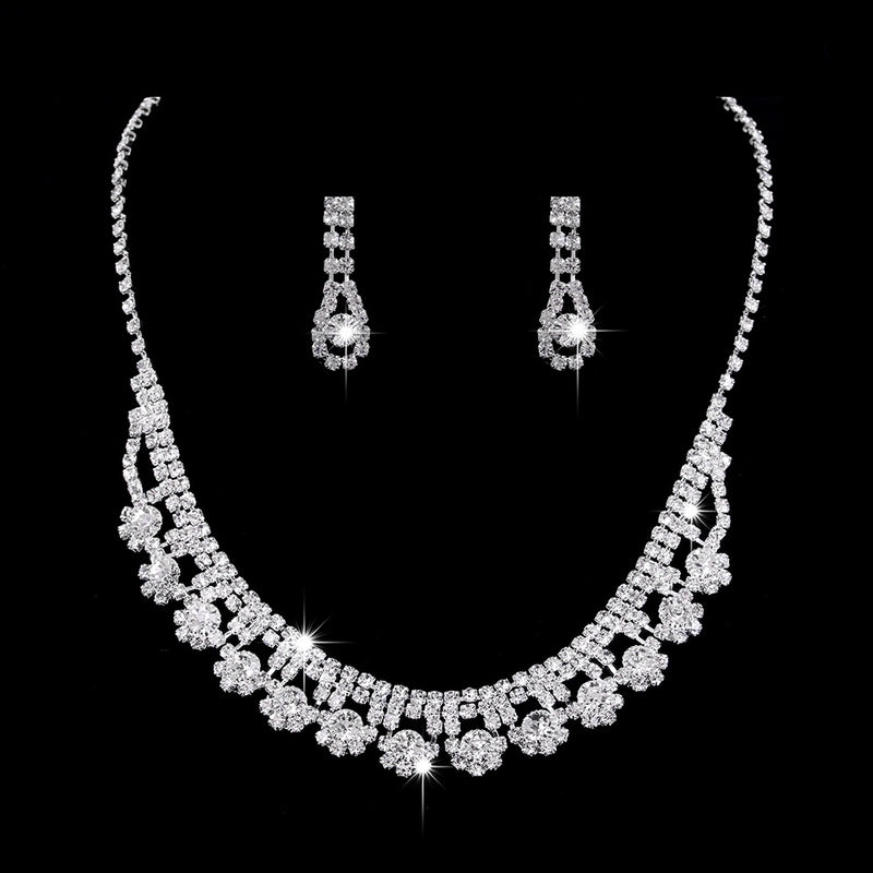 Minimalist Solid Color Artificial Crystal Copper Inlay Zircon Earrings Necklace
