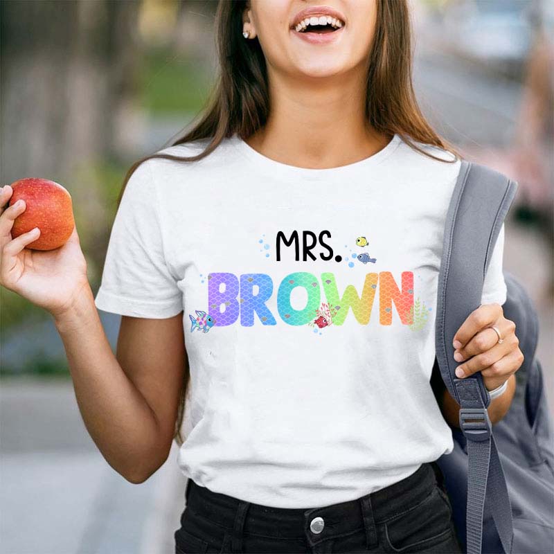 Personalized Name Rainbow Fish Teacher T-Shirt