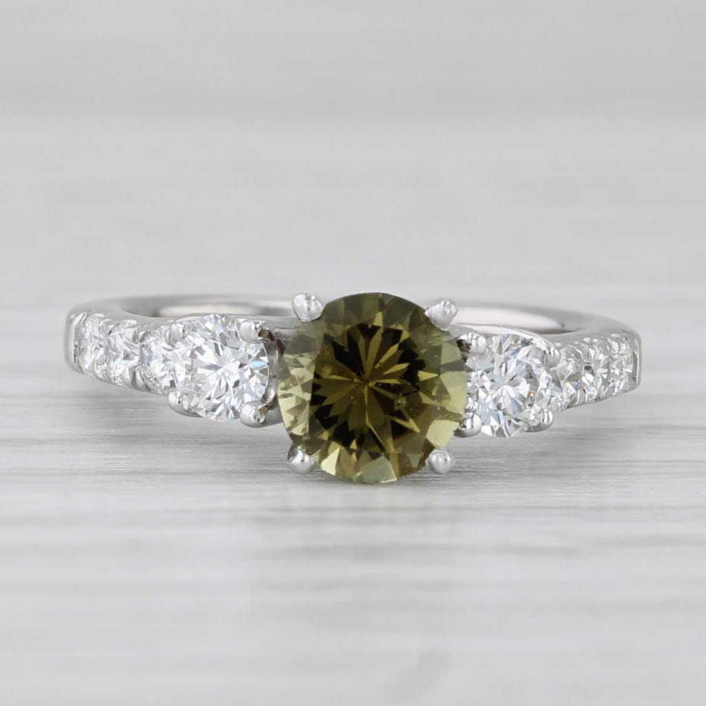 1.42ctw Green Tourmaline Diamond Ring 18k White Gold Size 4 Engagement