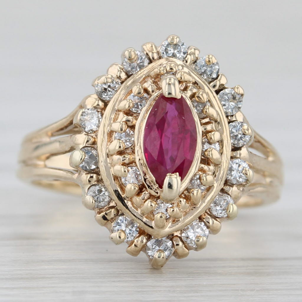 0.50ctw Ruby Diamond Halo Ring 14k Yellow Gold Size 2.75