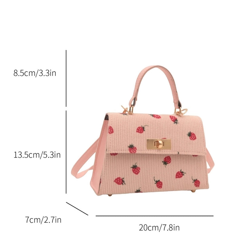 Women's Corduroy Strawberry Leopard Streetwear Square Flip Cover Handbag Crossbody Bag