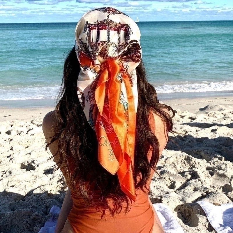 Women's Vacation Geometric Crown Satin Printing Silk Scarf