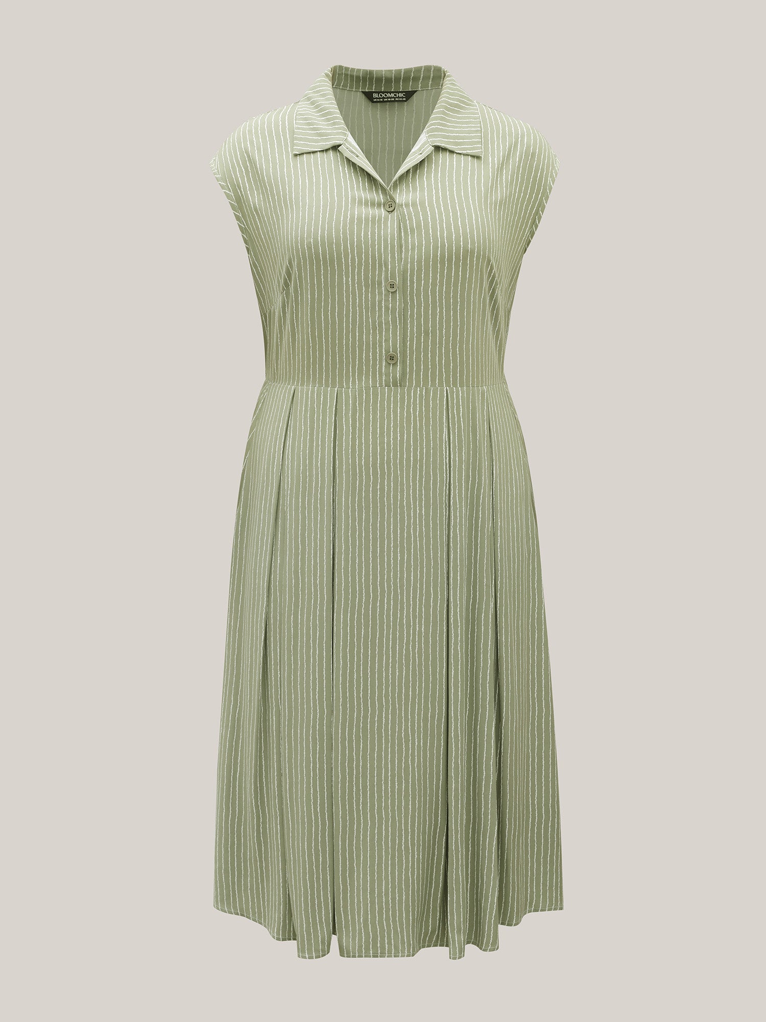 Stripe Print Button Detail Collar Midi Dress