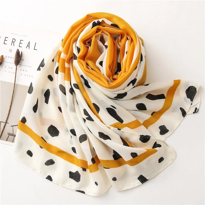 Soft Cotton And Linen Scarf Women's Autumn And Winter  Yellow Cow Pattern Long Shawl Dual-use