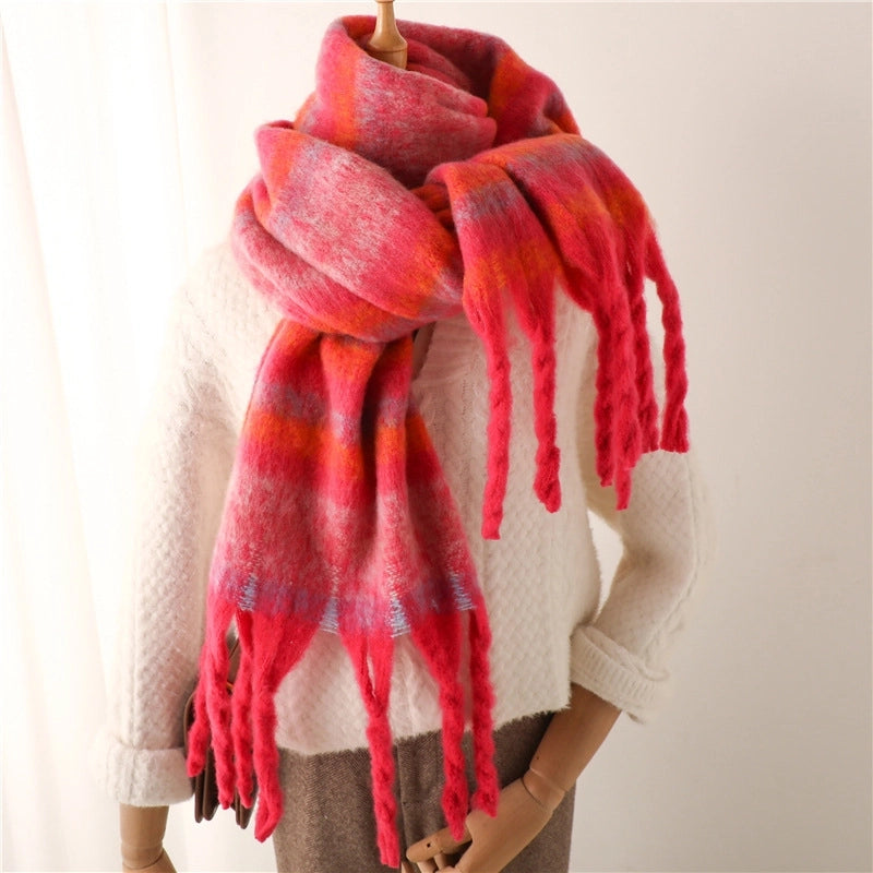Thick Silk Striped Scarf Cashmere-like Winter New Warm Long Fringe Bib Scarf Men's And Women's Scarf Student Shawl