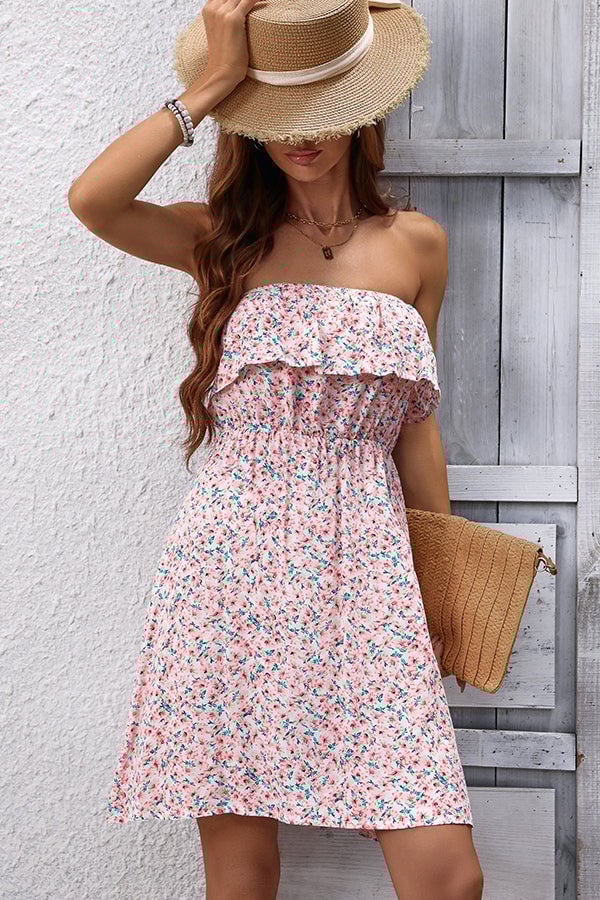 Fahsion Floral Bandeau Ruffle Casual Dress