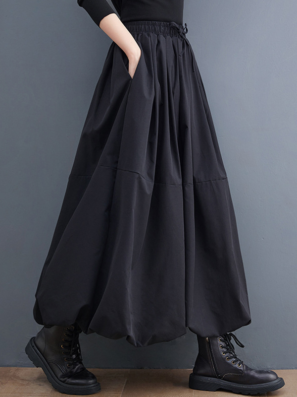 Urban Loose Drawstring High Waisted Black Bubble Skirt