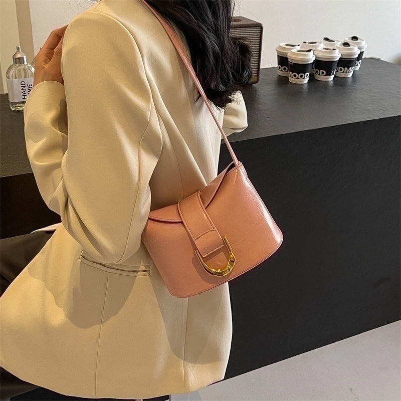 Women's Pu Leather Solid Color Classic Style Sewing Thread Magnetic Buckle Crossbody Bag