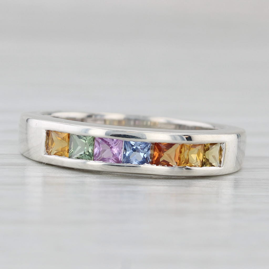 0.91ctw Rainbow Sapphires Ring Sterling Silver Size 6.25 Stackable Band COA