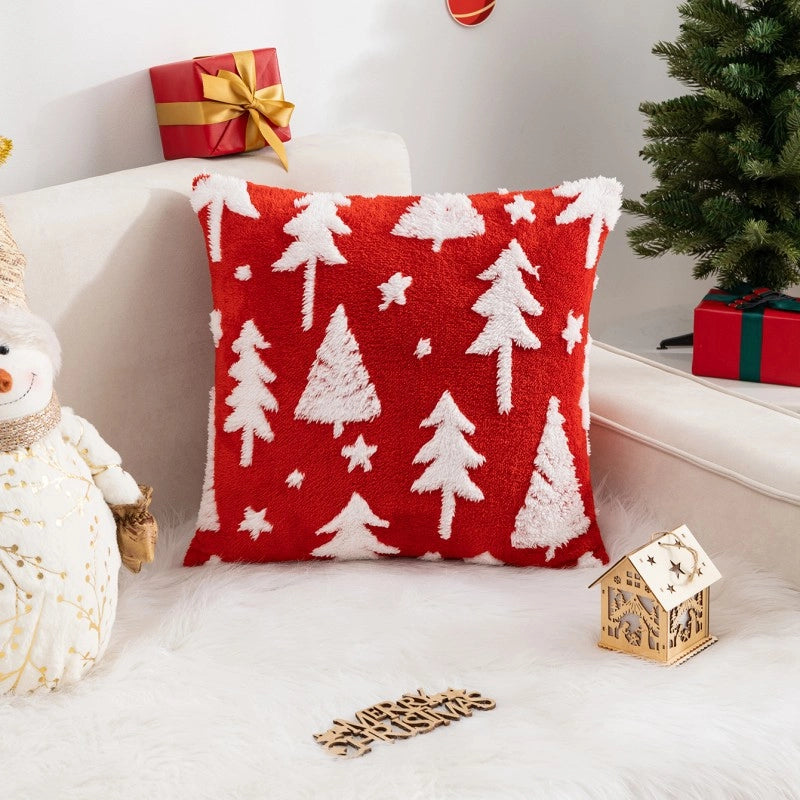 New Christmas Pillow Cover Fleece Jacquard Christmas Tree Elk Pillow Cushion Holiday Decoration Cushion Cover