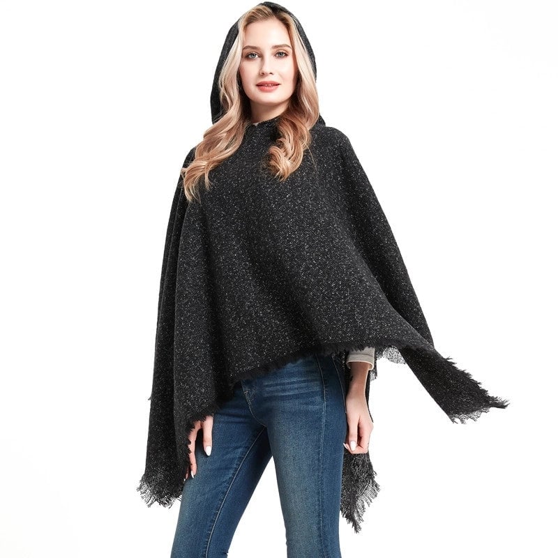 Direct Style New Shawl Ladies Autumn And Winter Flower Pure Black Pullover Hat Cape