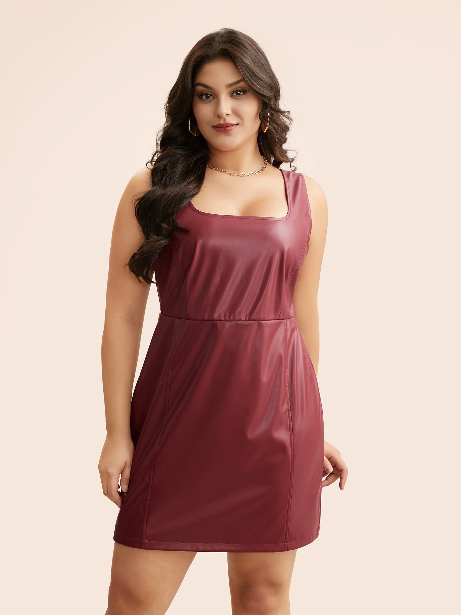 Solid PU Leather Bodycon Dress