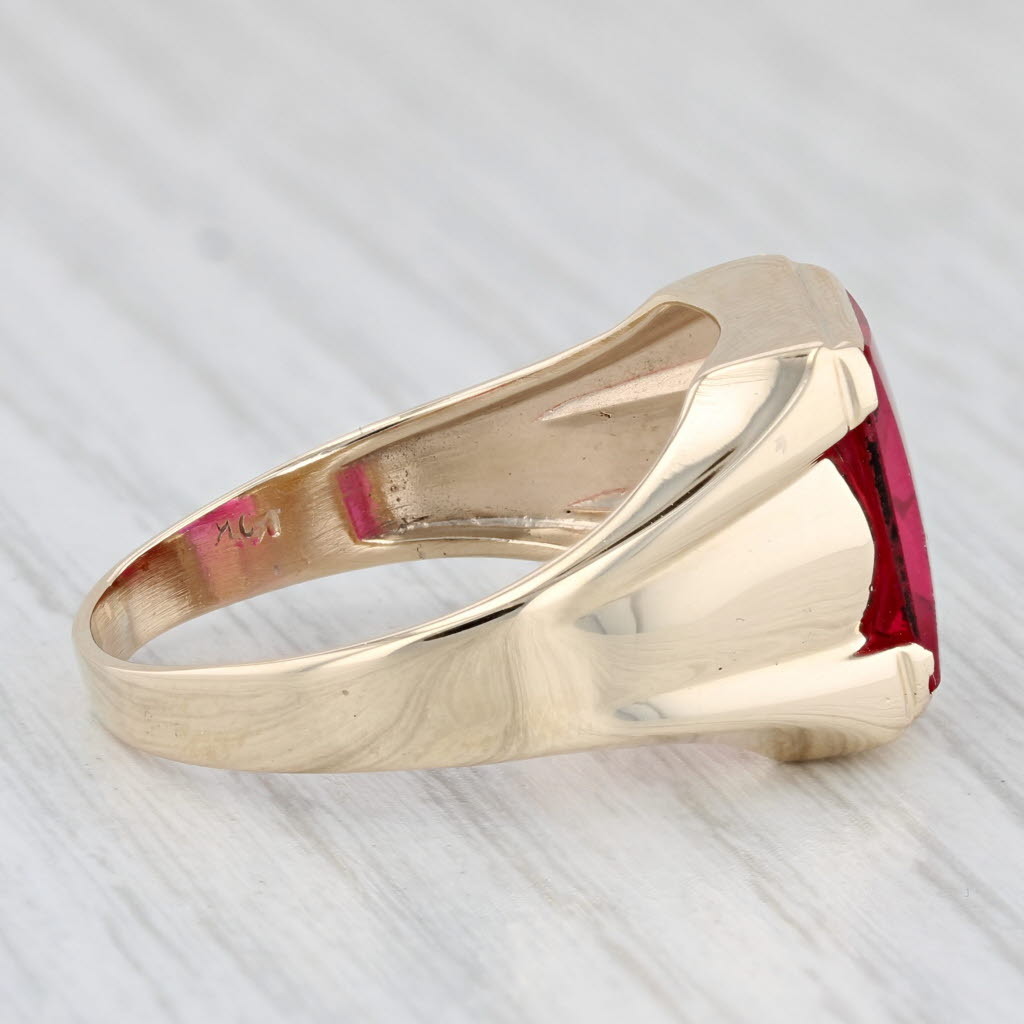 Masonic Blue Lodge Signet Ring Lab Created Ruby 10k Gold Square Compass Sz 12.5