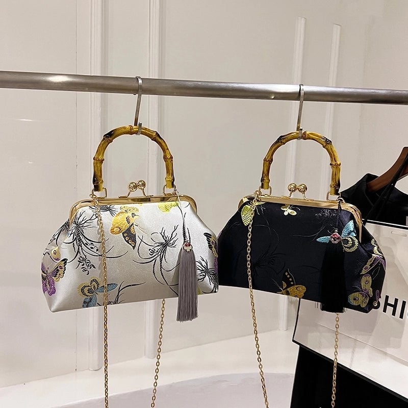 Nylon Butterfly Tassel Shell Embroidery Evening Bags