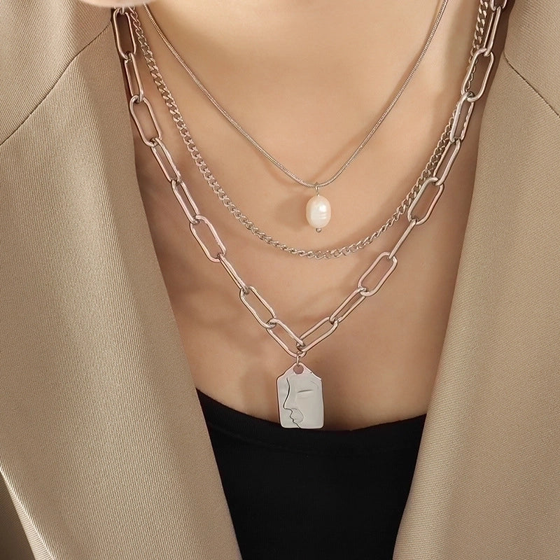 Fashion Human Face 304 Stainless Steel Freshwater Pearl 18K Gold Plated Plating Necklace