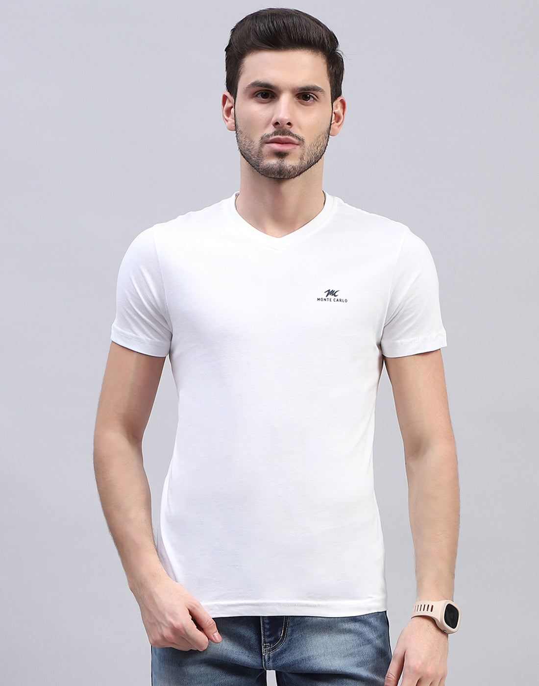 Men White Solid V Neck Half Sleeve T-Shirt (Pack of 3)