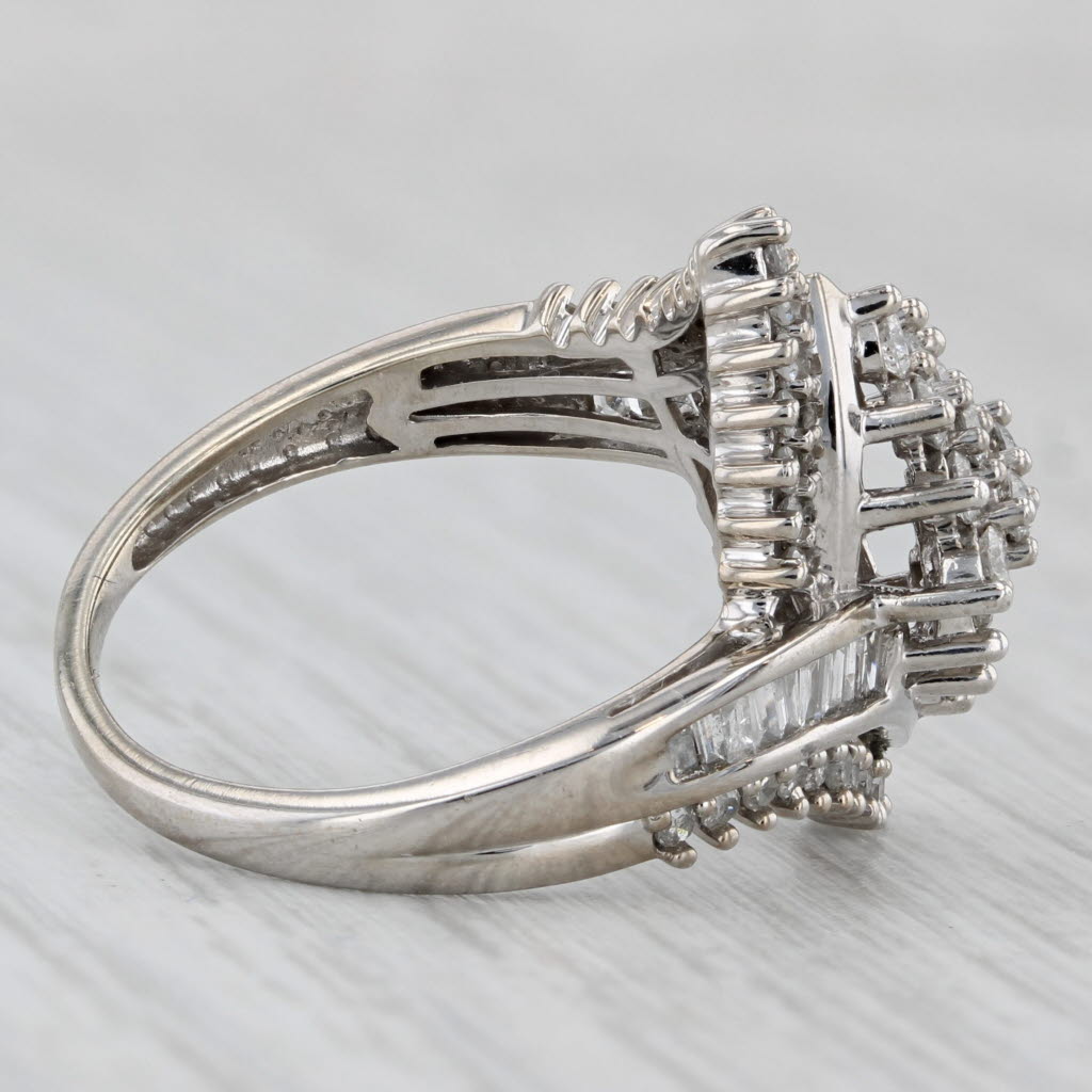 1ctw Diamond Cluster Bypass Ring 10k White Gold Size 7.25