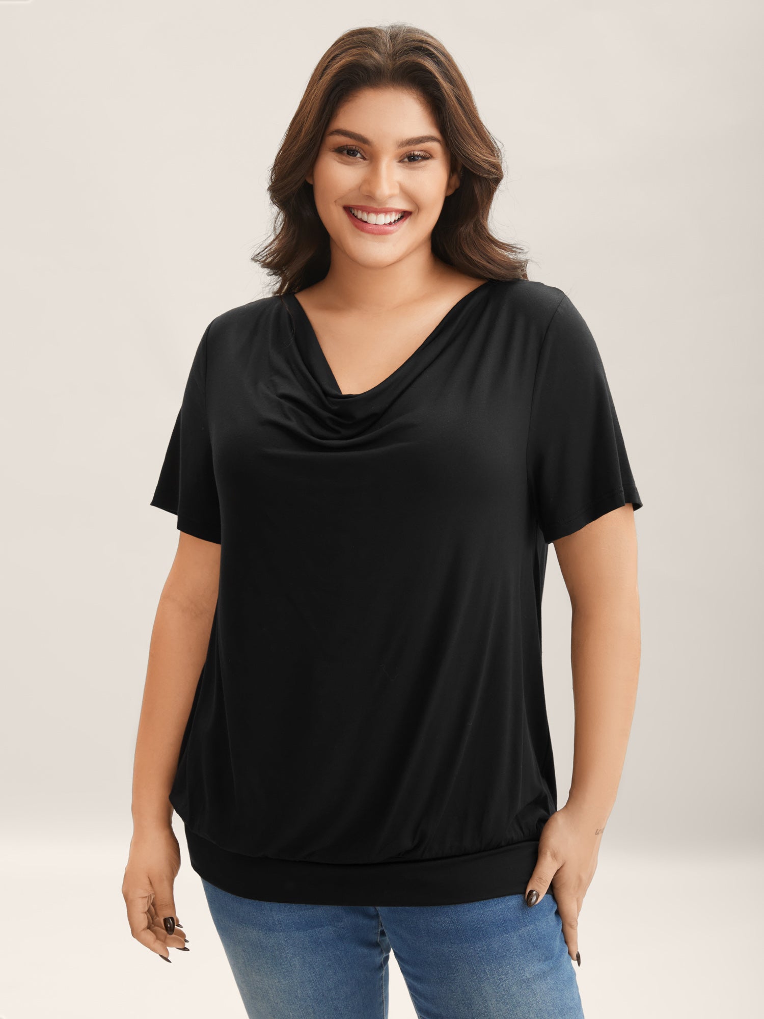 Cowl Neck Relaxed Plain Knit Top