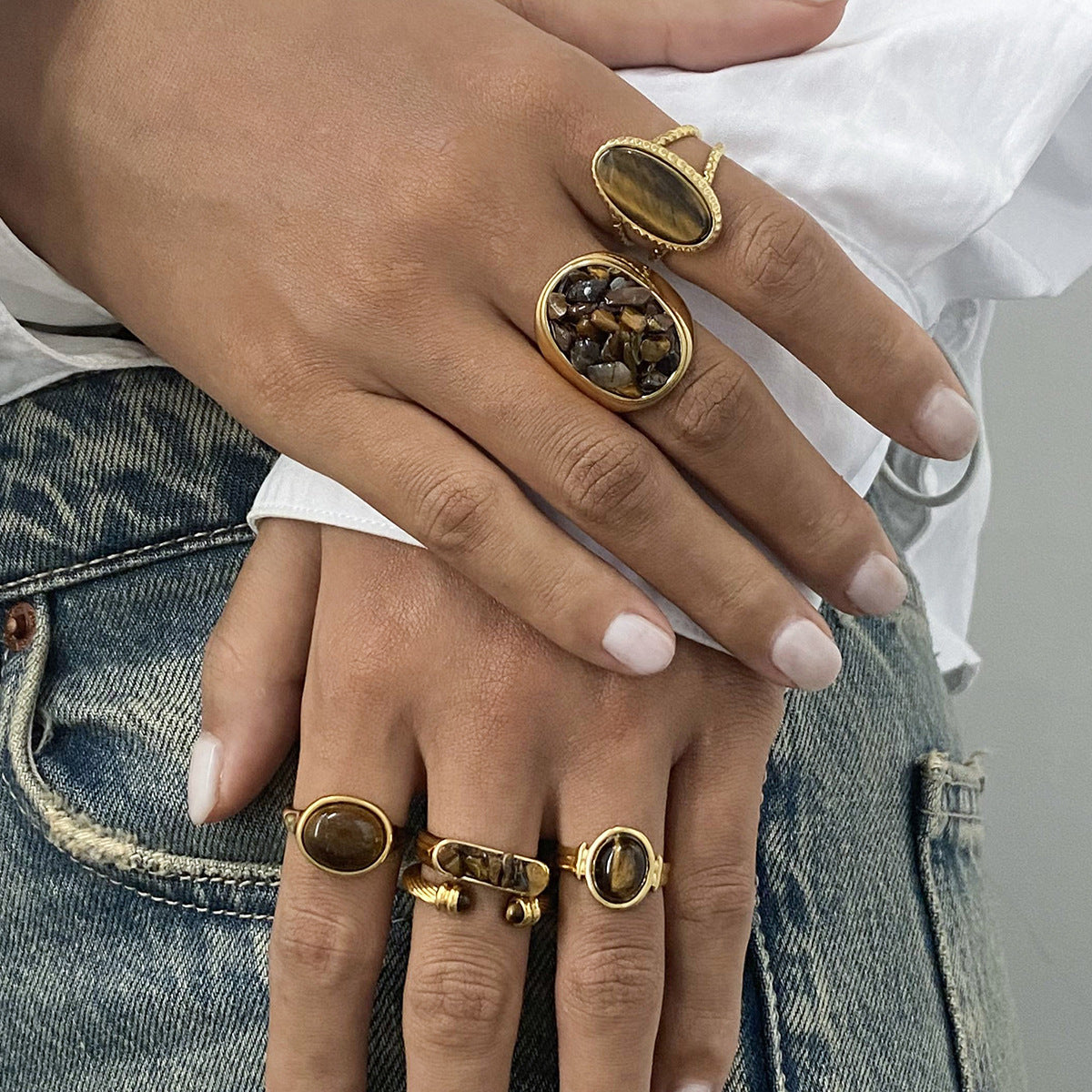 Unisex Round Geometric Stainless Steel Electroplating Rings