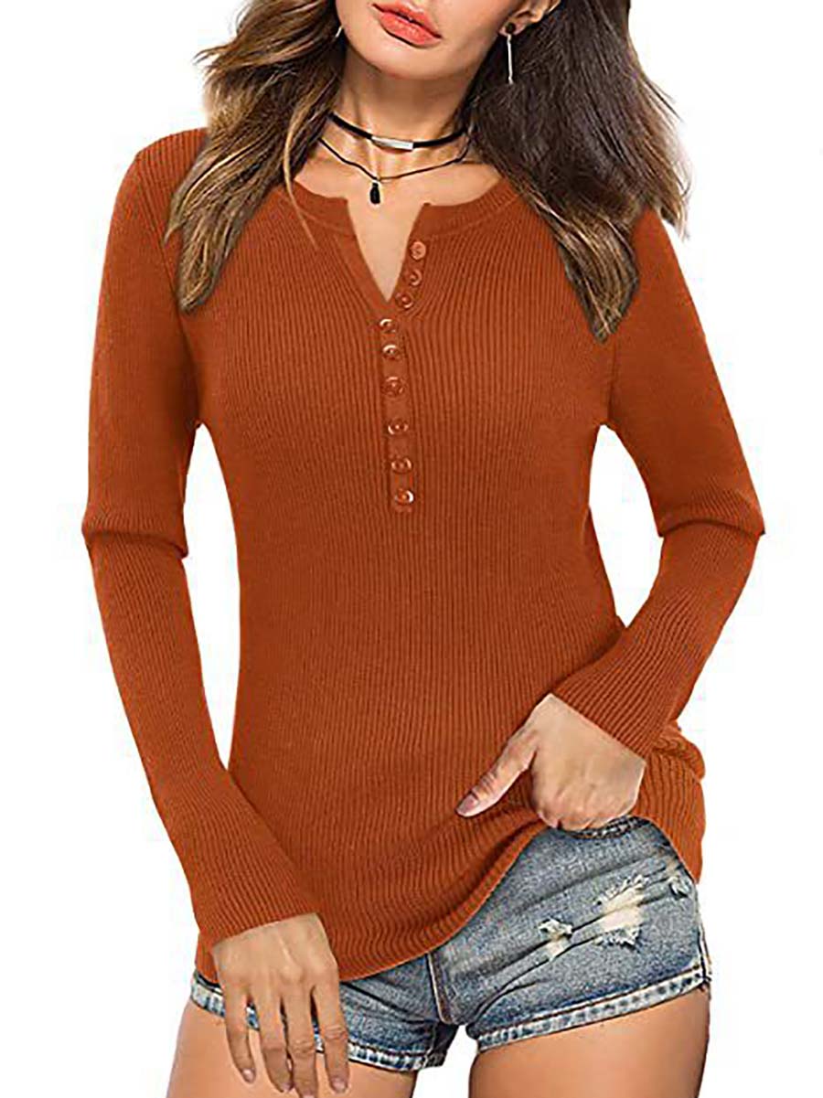 Button Slim Sexy Long-Sleeved T-Shirt(6 colors)