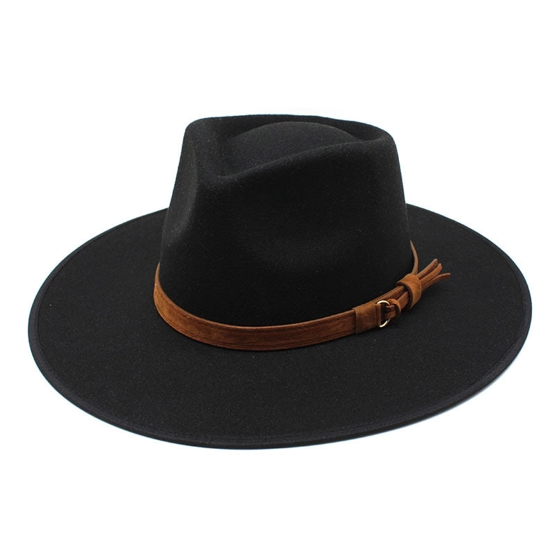 Style Felt Hat Big Brim Woolen Bowler Hat Autumn And Winter Water Drop Top Covered Men And Women Jazz Hat