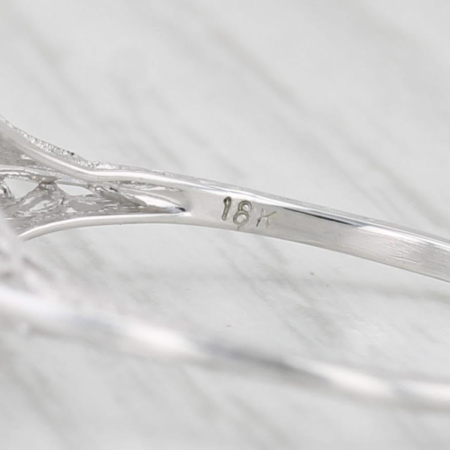 Vintage Filigree Diamond Solitaire Ring 18k White Gold Size 8