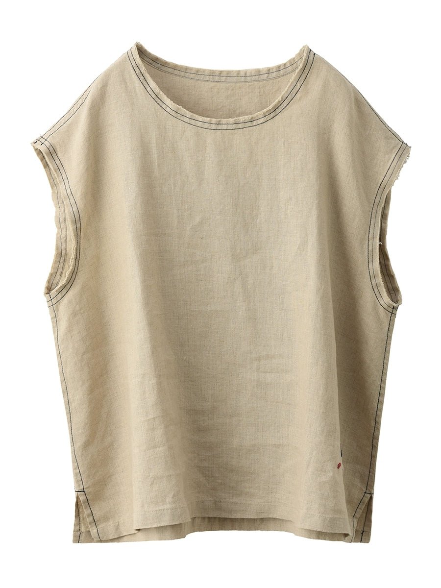 Women Summer Pure Color O-Neck 100%Hemp Shirt